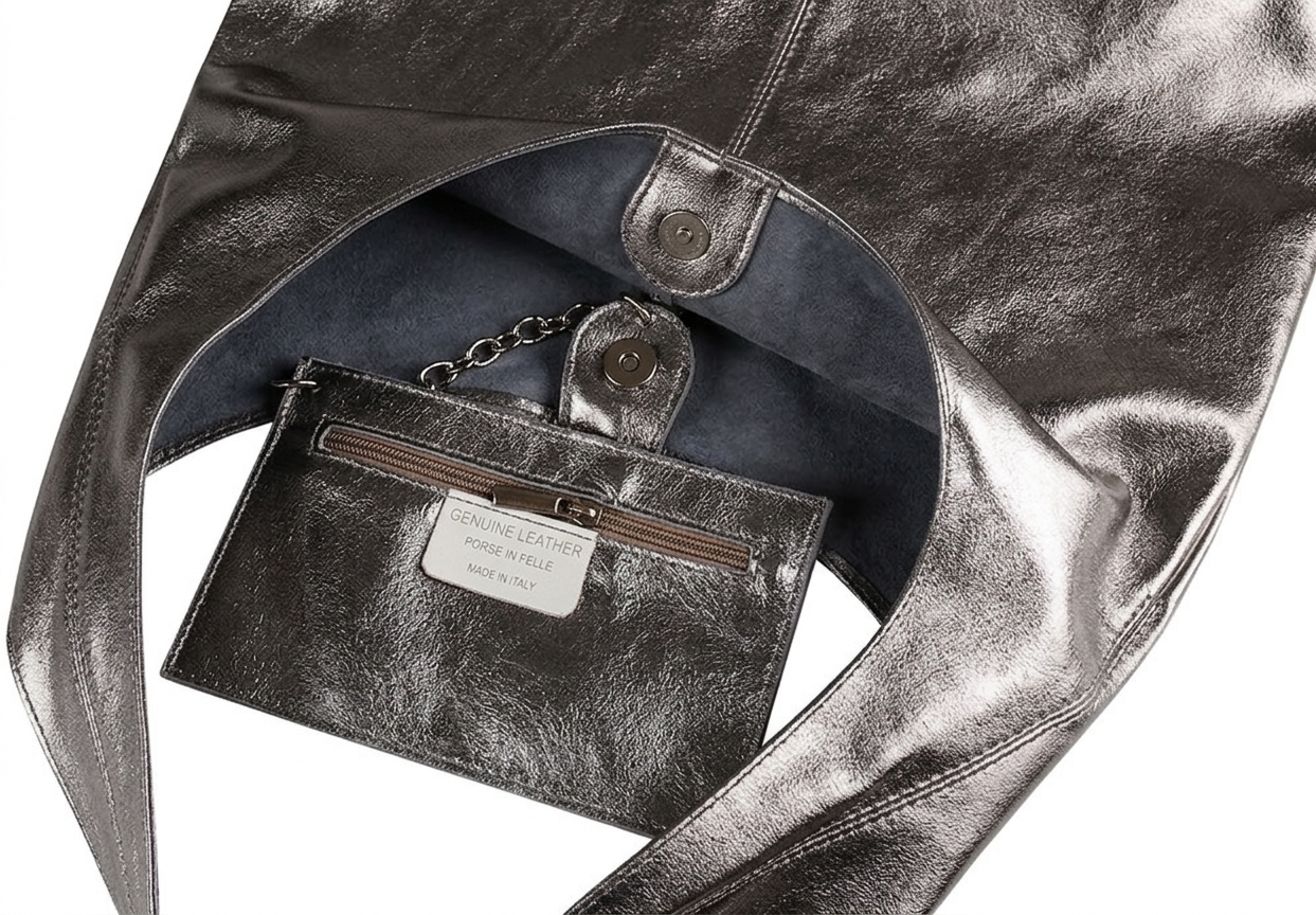 Sac cabas hobo cuir irisé Lulu ~ Gris anthracite