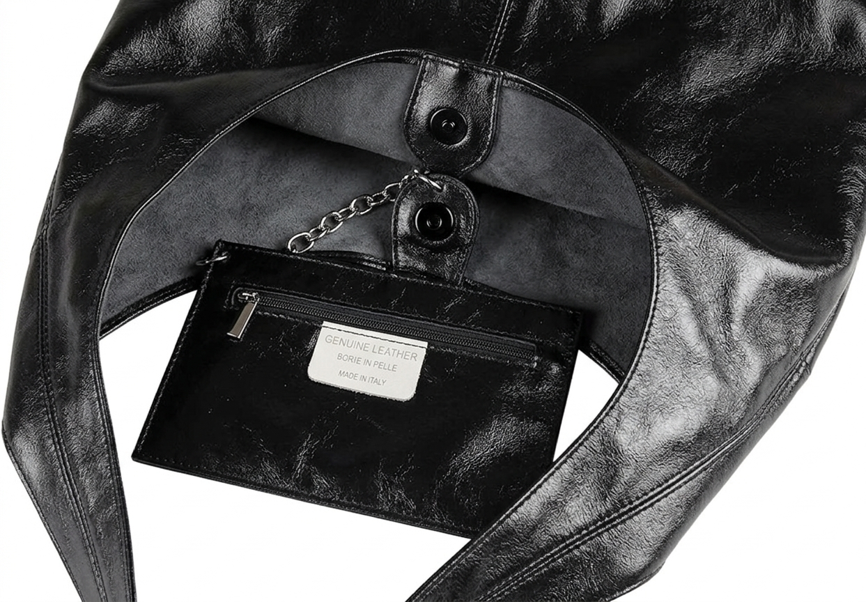 Sac cabas hobo en cuir irisé Lulu ~ Noir