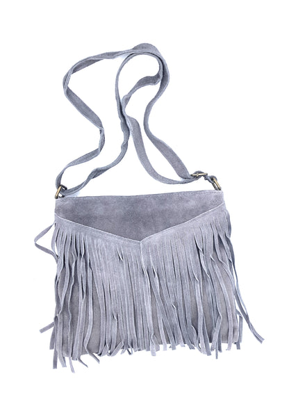 Chenoa Fringed Suede Leather Shoulder Bag ~ Grey