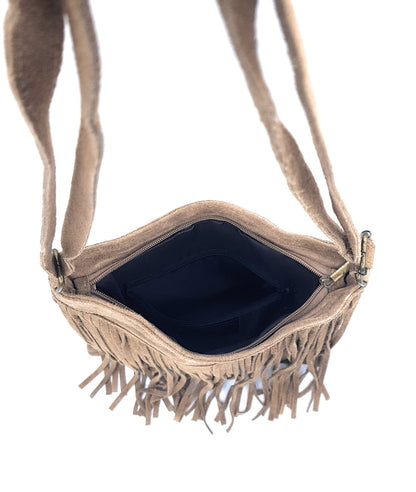 Chenoa Fringed Suede Leather Shoulder Bag ~ Taupe Brown