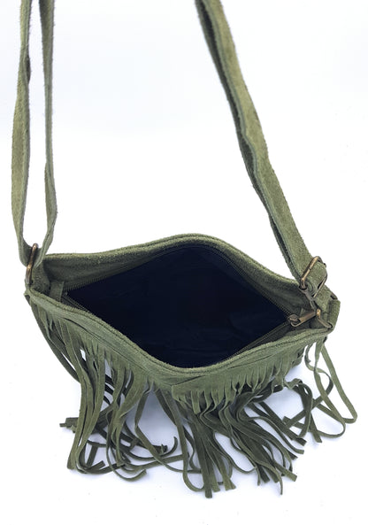 Chenoa Fringed Suede Leather Shoulder Bag ~ Fir Green