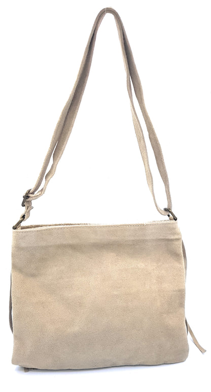 Chenoa Fringed Suede Leather Shoulder Bag ~ Beige