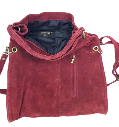 Talasi Suede Leather Messenger Bag ~ Bordeaux