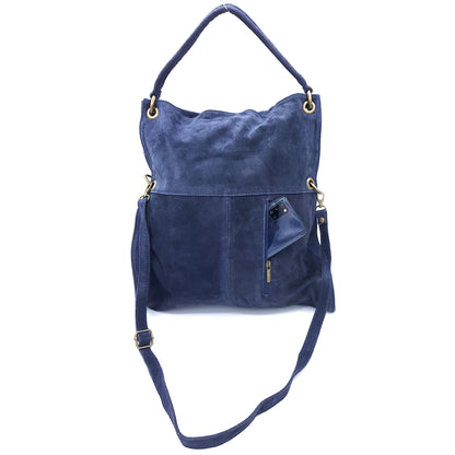 Talasi Suede Leather Messenger Bag ~ Navy Blue