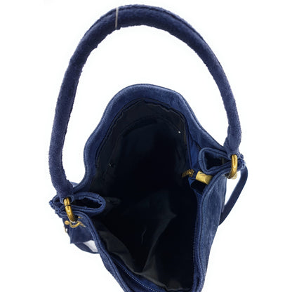 Talasi Suede Leather Messenger Bag ~ Navy Blue