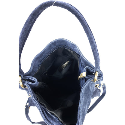 Talasi Suede Leather Messenger Bag ~ Navy Blue