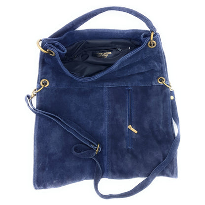 Talasi Suede Leather Messenger Bag ~ Navy Blue