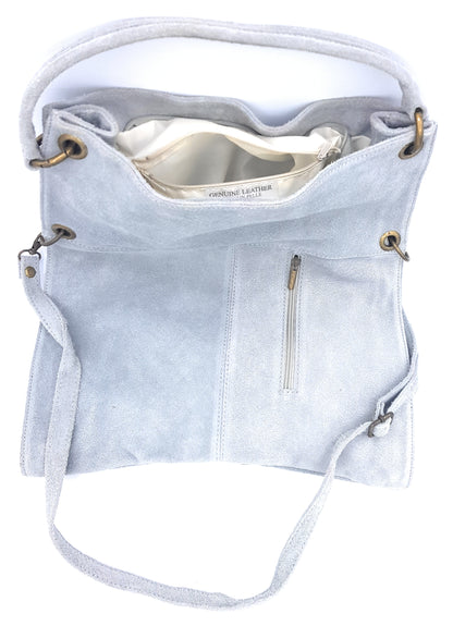 Talasi Suede Leather Messenger Bag ~ Grey