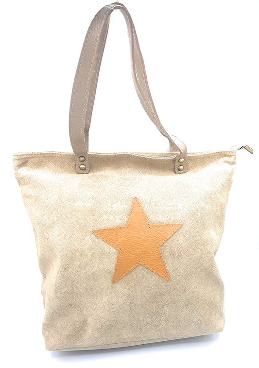 Aranck shopper bag in suede leather ~ Beige