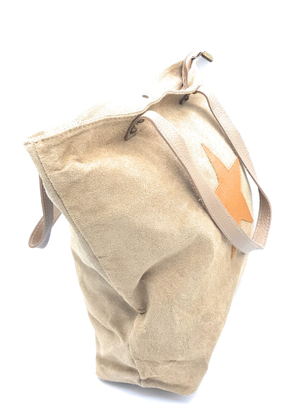 Aranck shopper bag in suede leather ~ Beige
