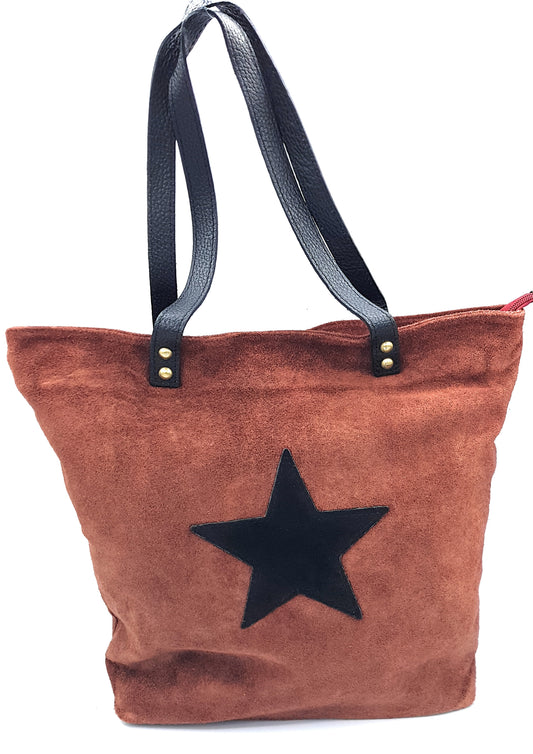 Aranck Suede Leather Shopper Bag ~ Copper Brown