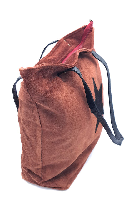 Aranck Suede Leather Shopper Bag ~ Copper Brown