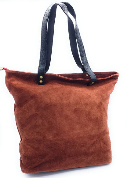 Aranck Suede Leather Shopper Bag ~ Copper Brown