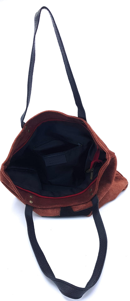 Aranck Suede Leather Shopper Bag ~ Copper Brown