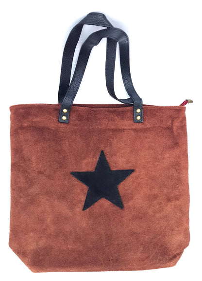 Aranck Suede Leather Shopper Bag ~ Copper Brown