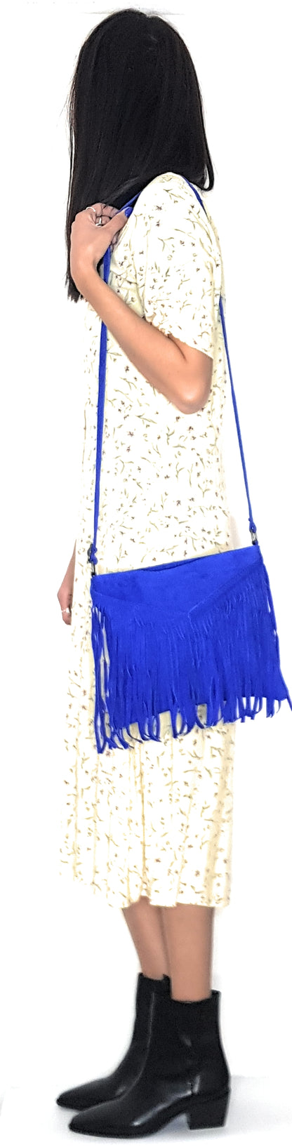 Chenoa Fringed Suede Leather Shoulder Bag ~ Royal Blue