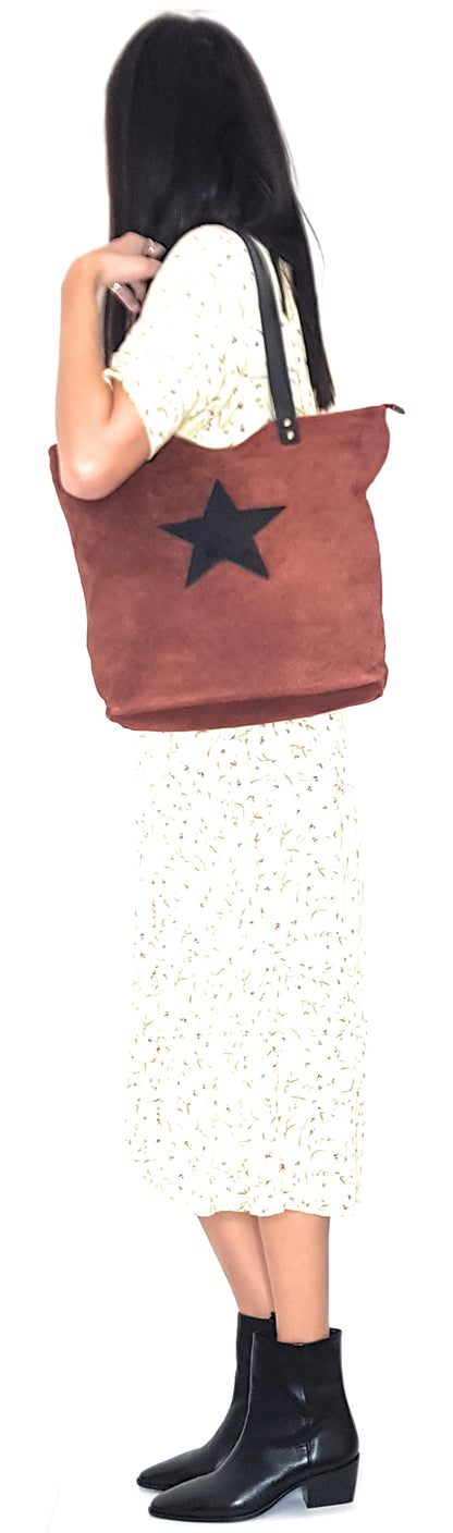 Aranck Suede Leather Shopper Bag ~ Copper Brown