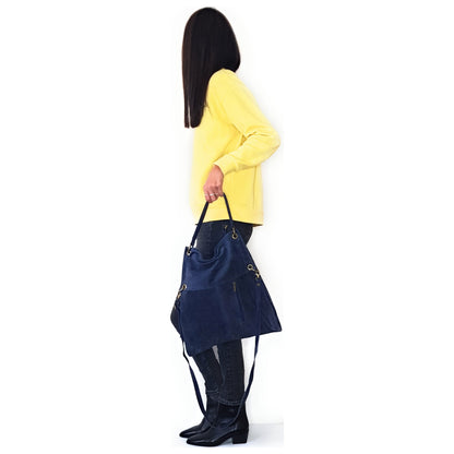 Talasi Suede Leather Messenger Bag ~ Navy Blue