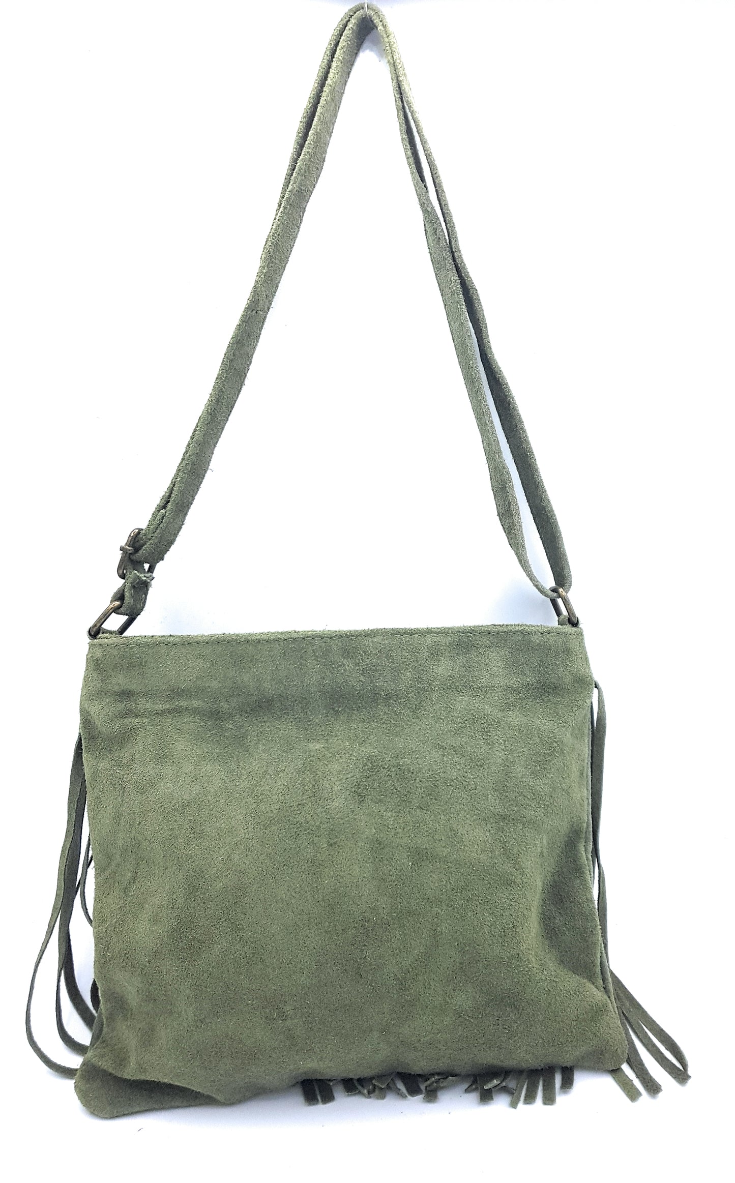 Sac à bandoulière en cuir suèdé à franges Chenoa ~ Vert sapin