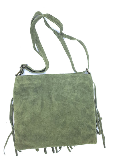 Chenoa Fringed Suede Leather Shoulder Bag ~ Fir Green