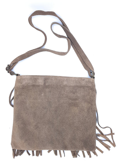 Chenoa Fringed Suede Leather Shoulder Bag ~ Taupe Brown