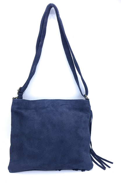 Chenoa Fringed Suede Leather Shoulder Bag ~ Charcoal Black