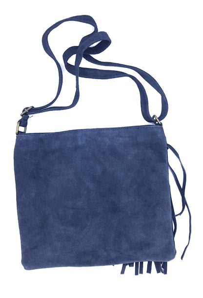 Chenoa Fringed Suede Leather Shoulder Bag ~ Charcoal Black