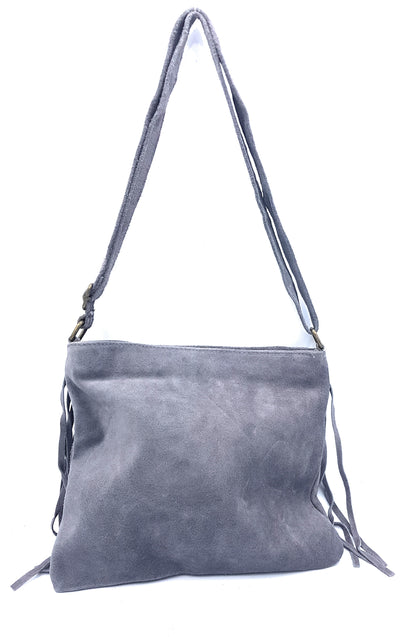 Chenoa Fringed Suede Leather Shoulder Bag ~ Grey
