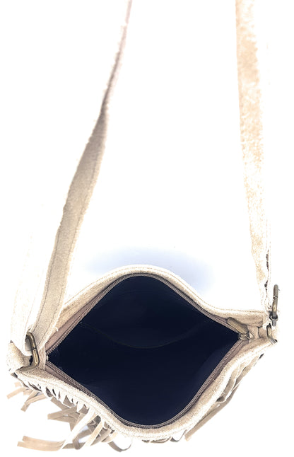 Chenoa Fringed Suede Leather Shoulder Bag ~ Beige