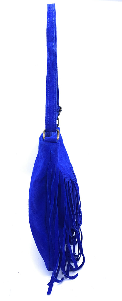 Chenoa Fringed Suede Leather Shoulder Bag ~ Royal Blue