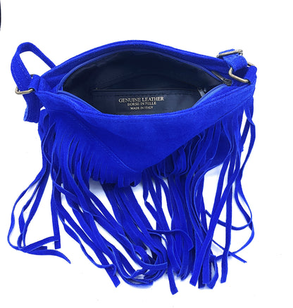 Chenoa Fringed Suede Leather Shoulder Bag ~ Royal Blue