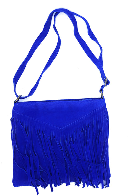 Chenoa Fringed Suede Leather Shoulder Bag ~ Royal Blue