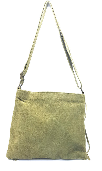 Chenoa Fringed Suede Leather Shoulder Bag ~ Olive Green