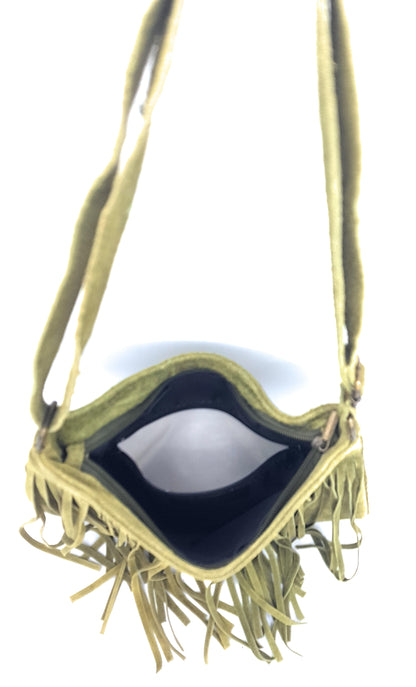 Chenoa Fringed Suede Leather Shoulder Bag ~ Olive Green