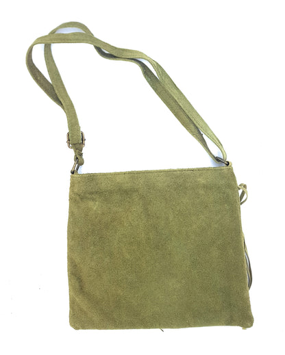 Chenoa Fringed Suede Leather Shoulder Bag ~ Olive Green
