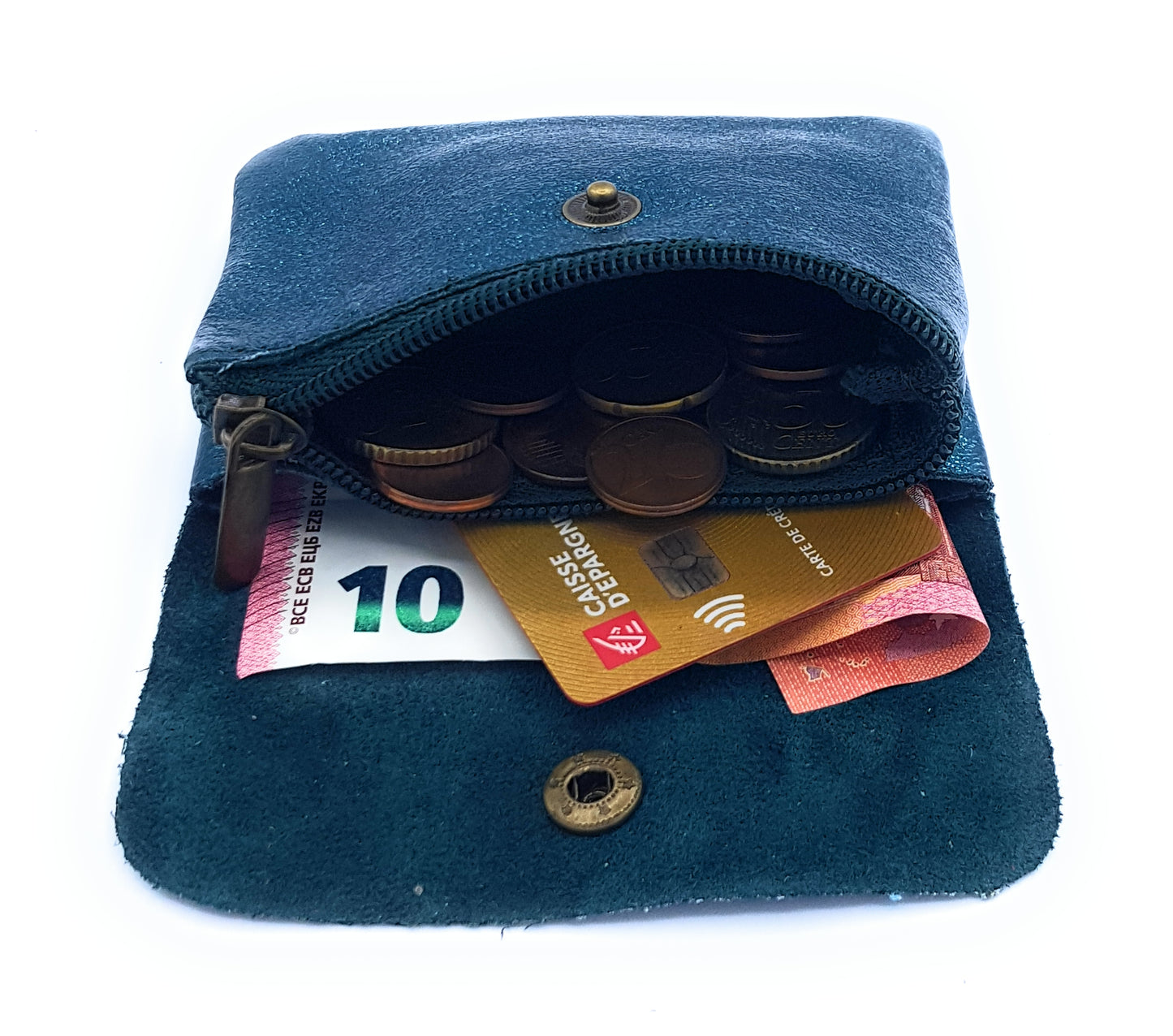 Aponi Iridescent Leather Purse ~ Duck Blue