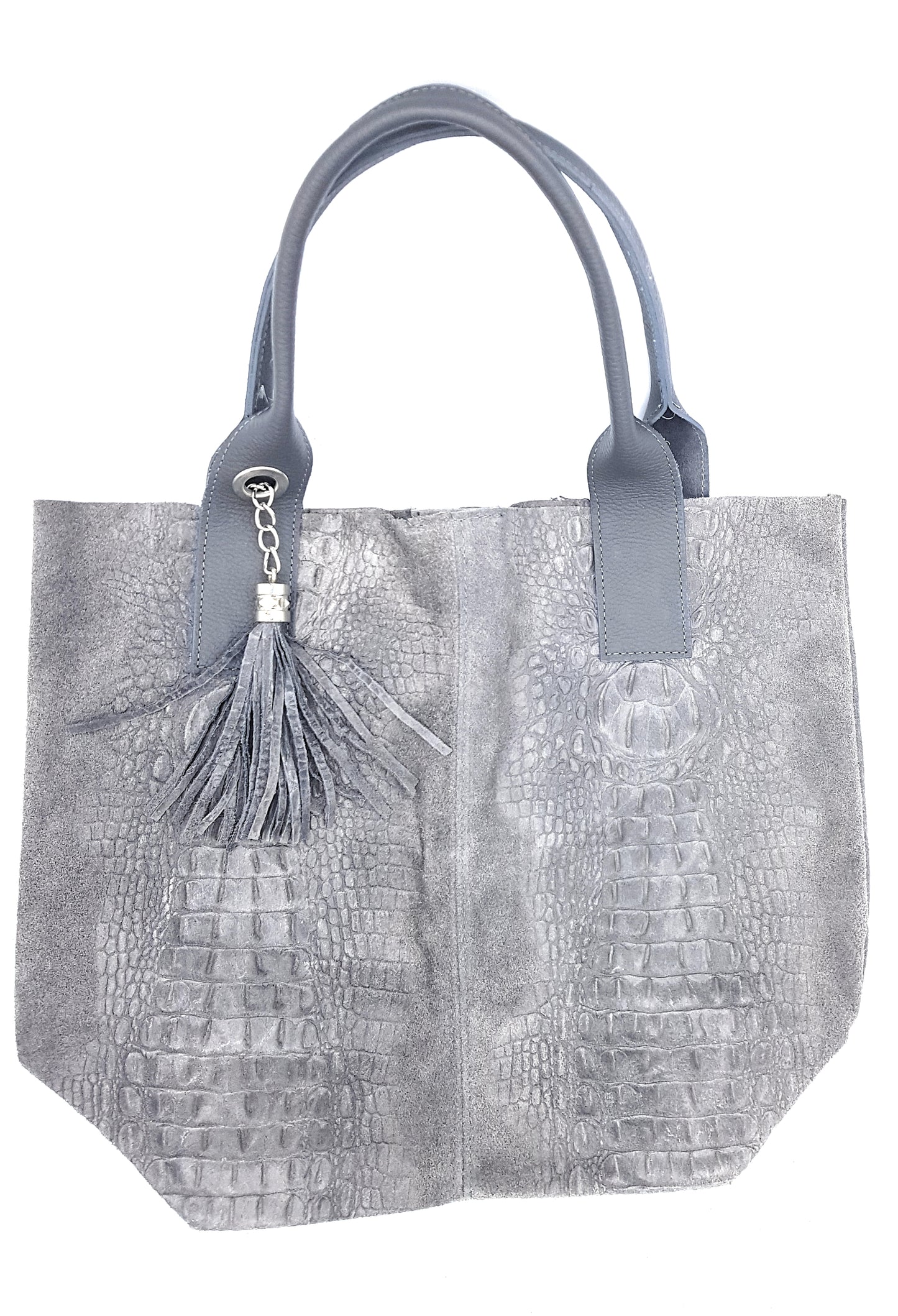 Gator Shopper Bag in Alligator Embossed Suede Leather ~ Grey