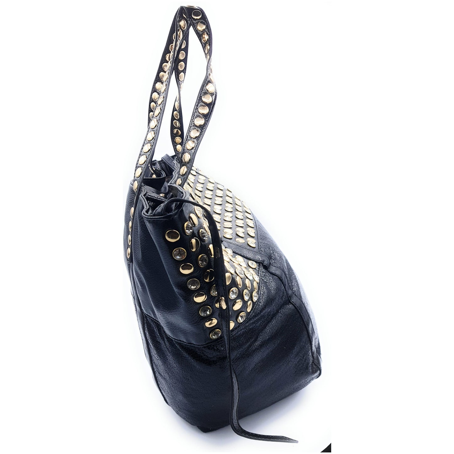 Shine Faux Leather Rhinestone Tote Bag ~ Black