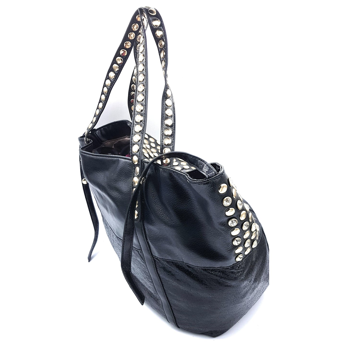 Shine Faux Leather Rhinestone Tote Bag ~ Black