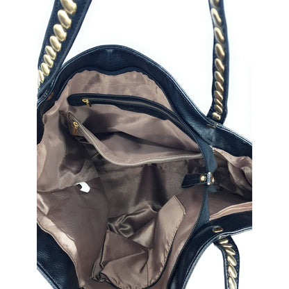 Shine Faux Leather Rhinestone Tote Bag ~ Black