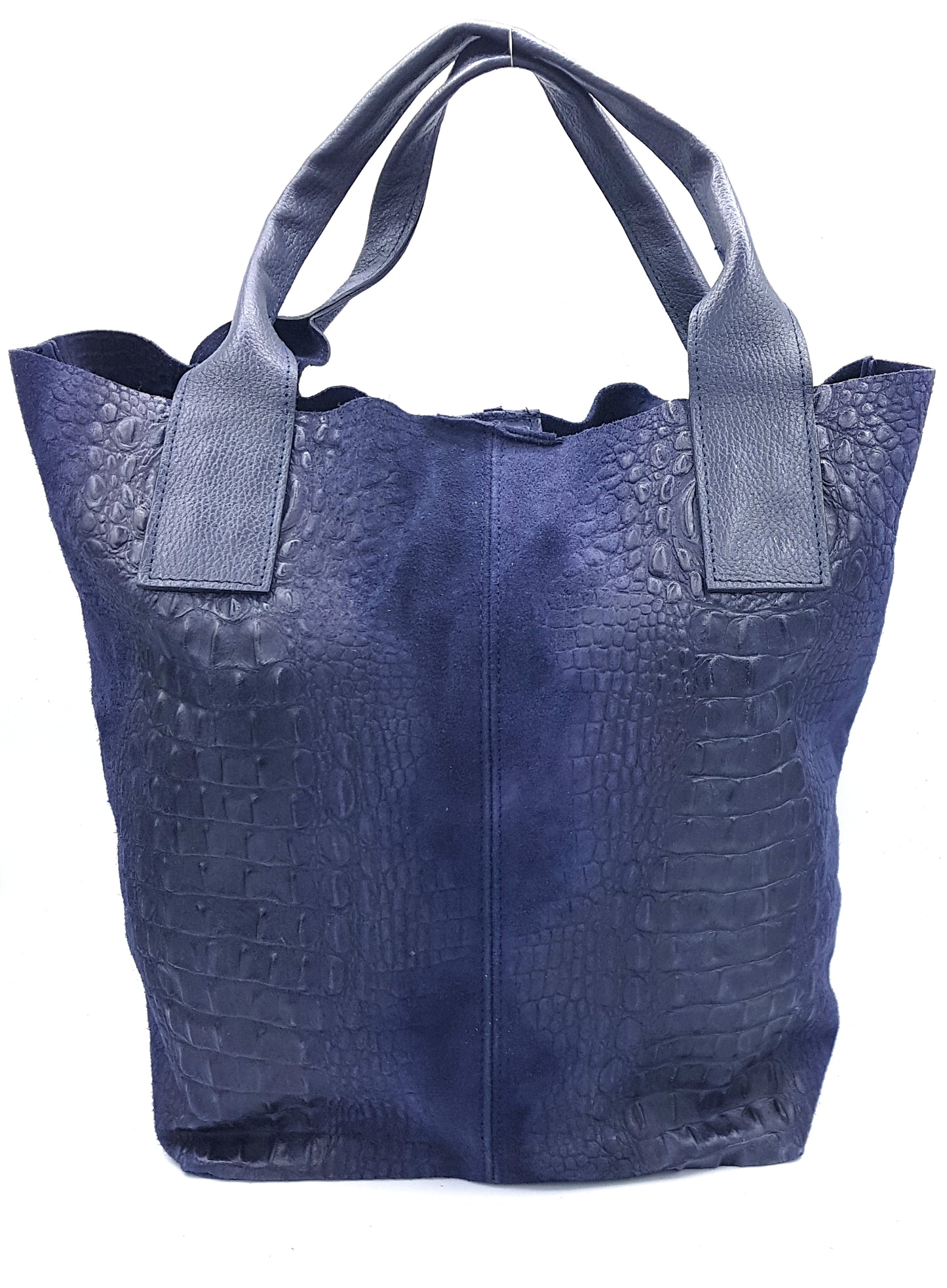 Gator Alligator Embossed Suede Leather Shopper Bag ~ Navy Blue