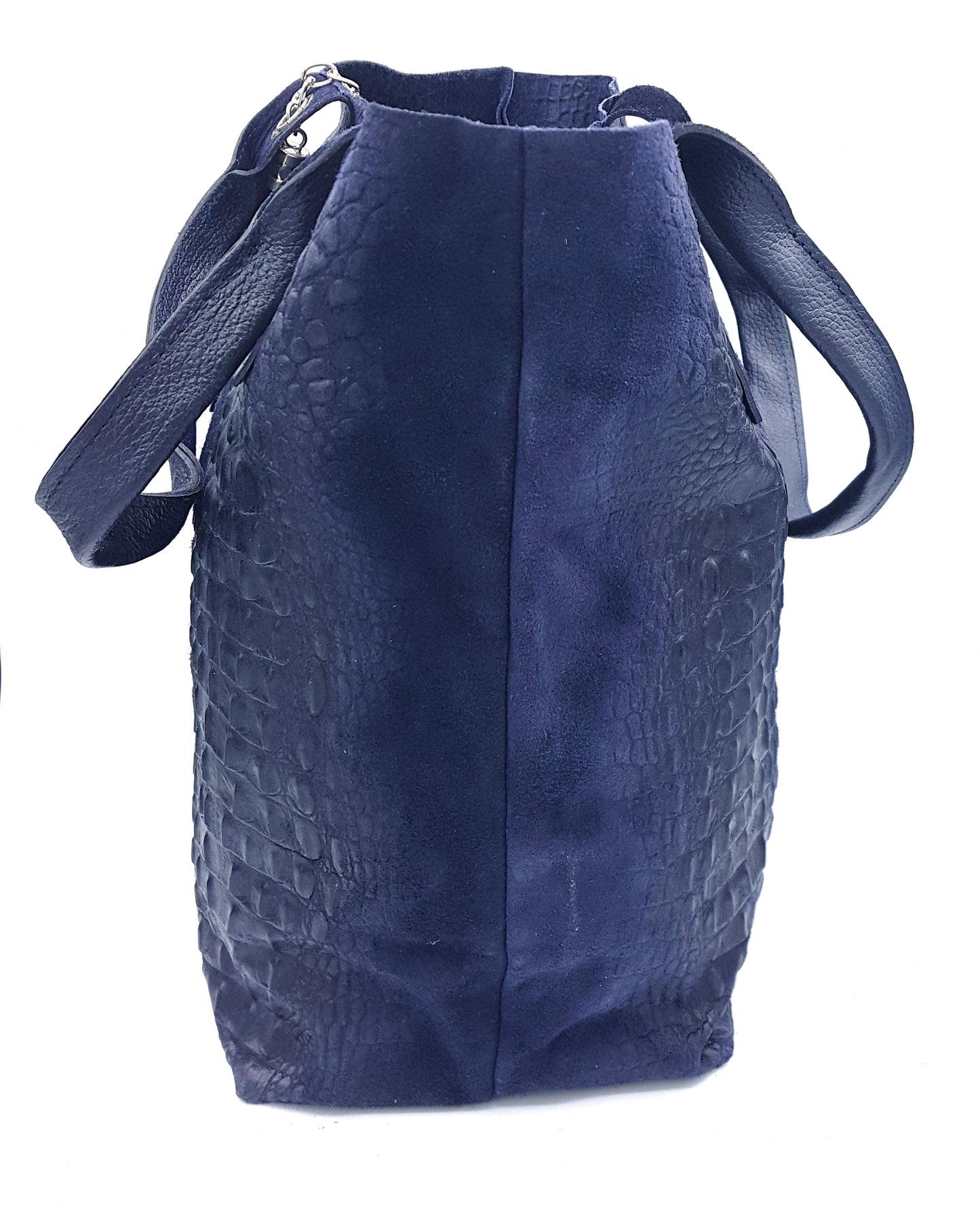Gator Alligator Embossed Suede Leather Shopper Bag ~ Navy Blue