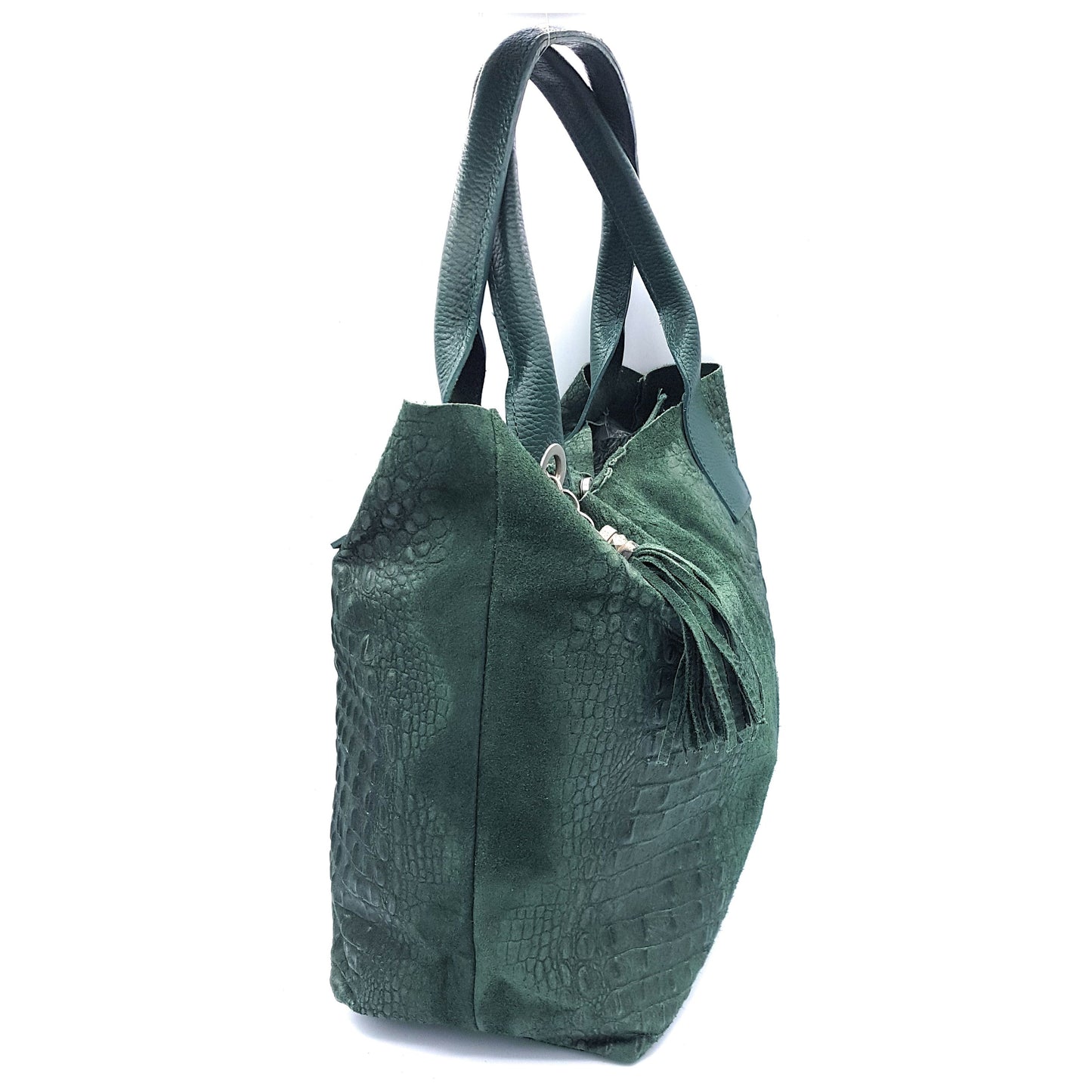 Sac shopper Gator en cuir suèdé embossé alligator ~ Vert sapin