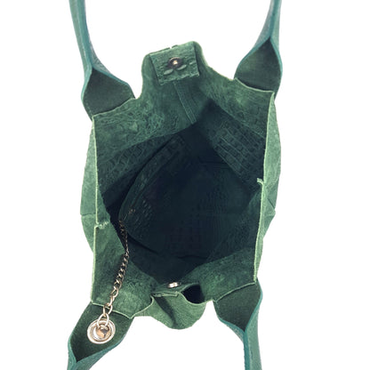 Gator shopper bag in alligator-embossed suede leather ~ Fir green 