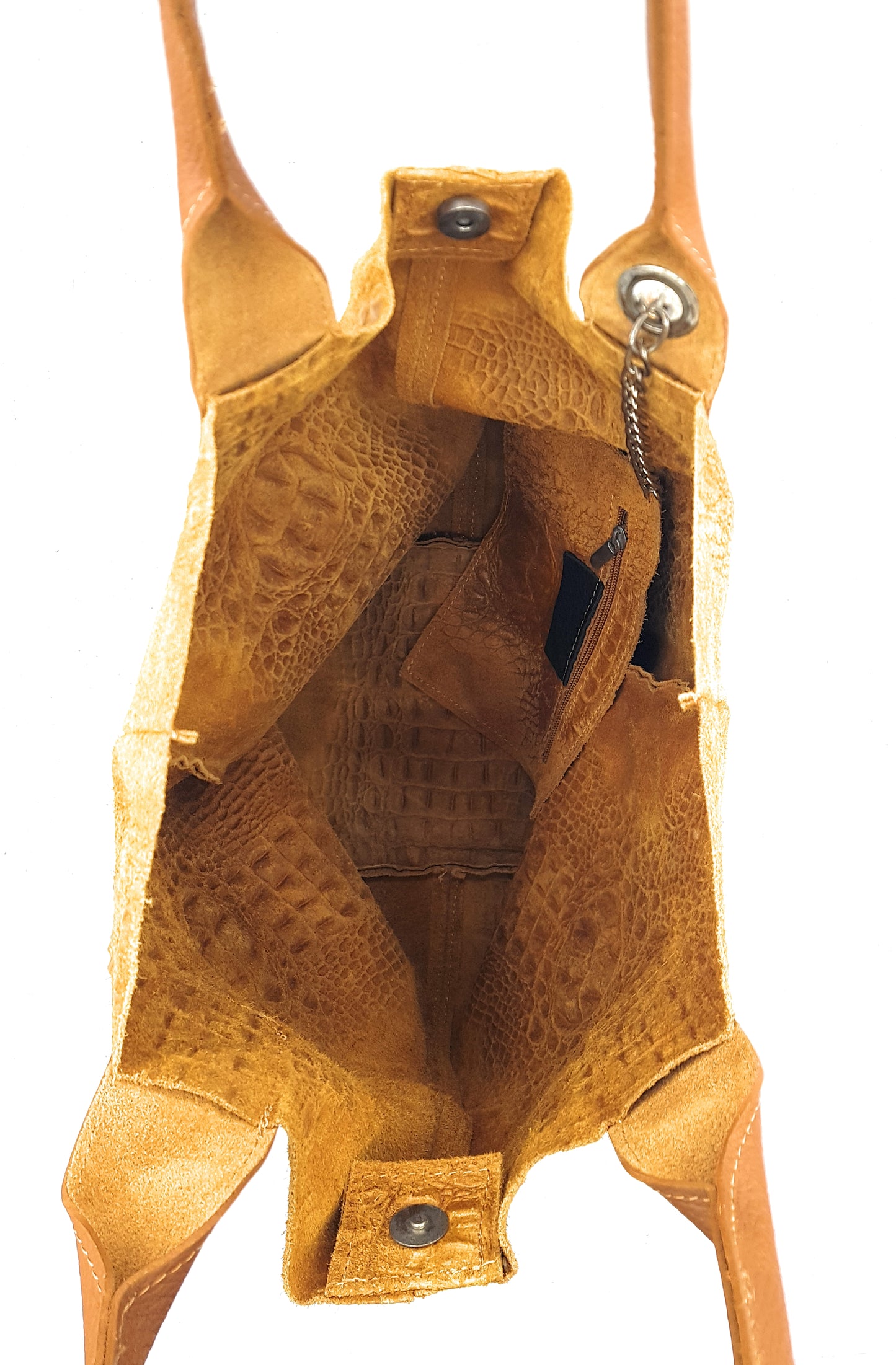 Gator shopper bag in alligator-embossed suede leather ~ Camel