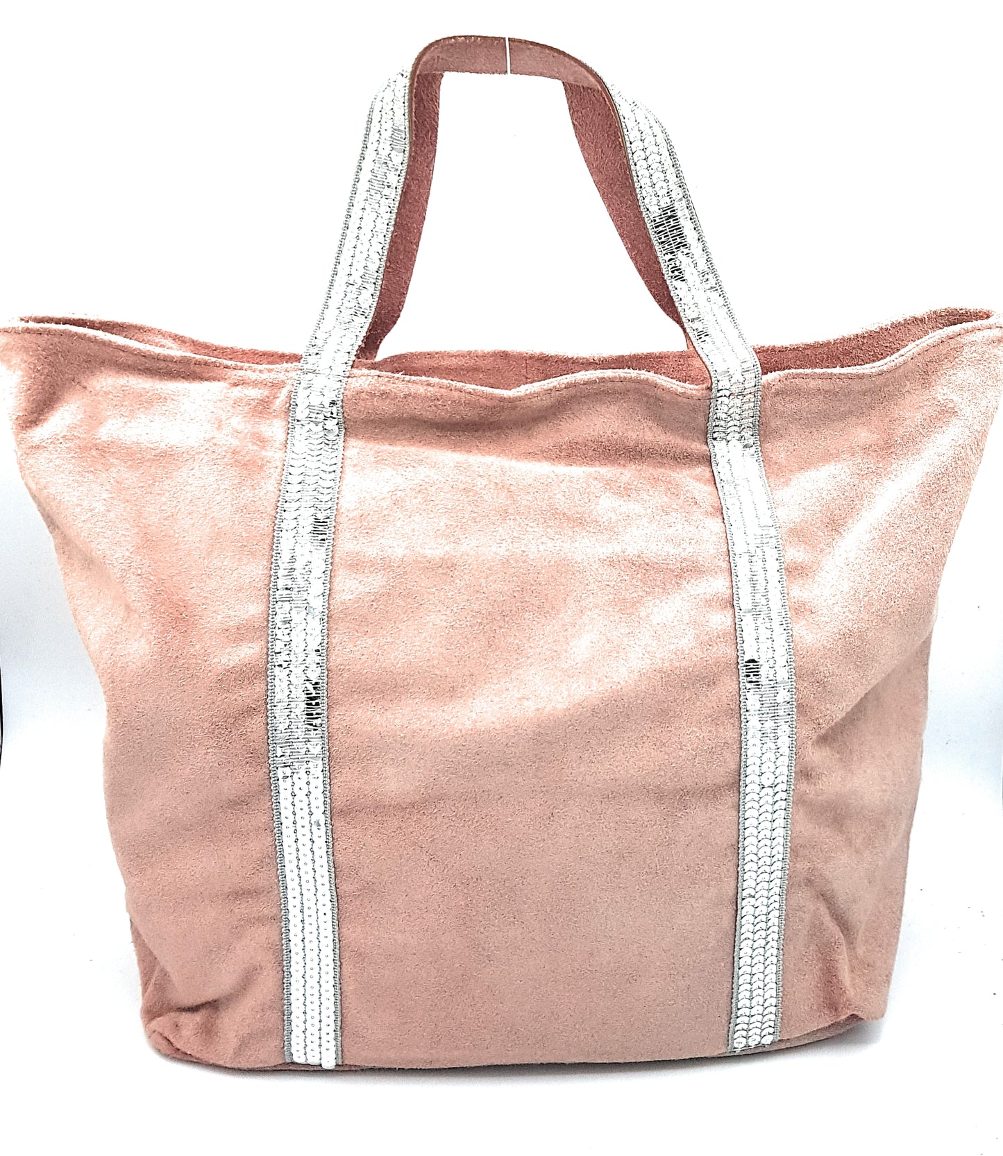 Kaya Suede Leather Sequin Tote Bag ~ Coral