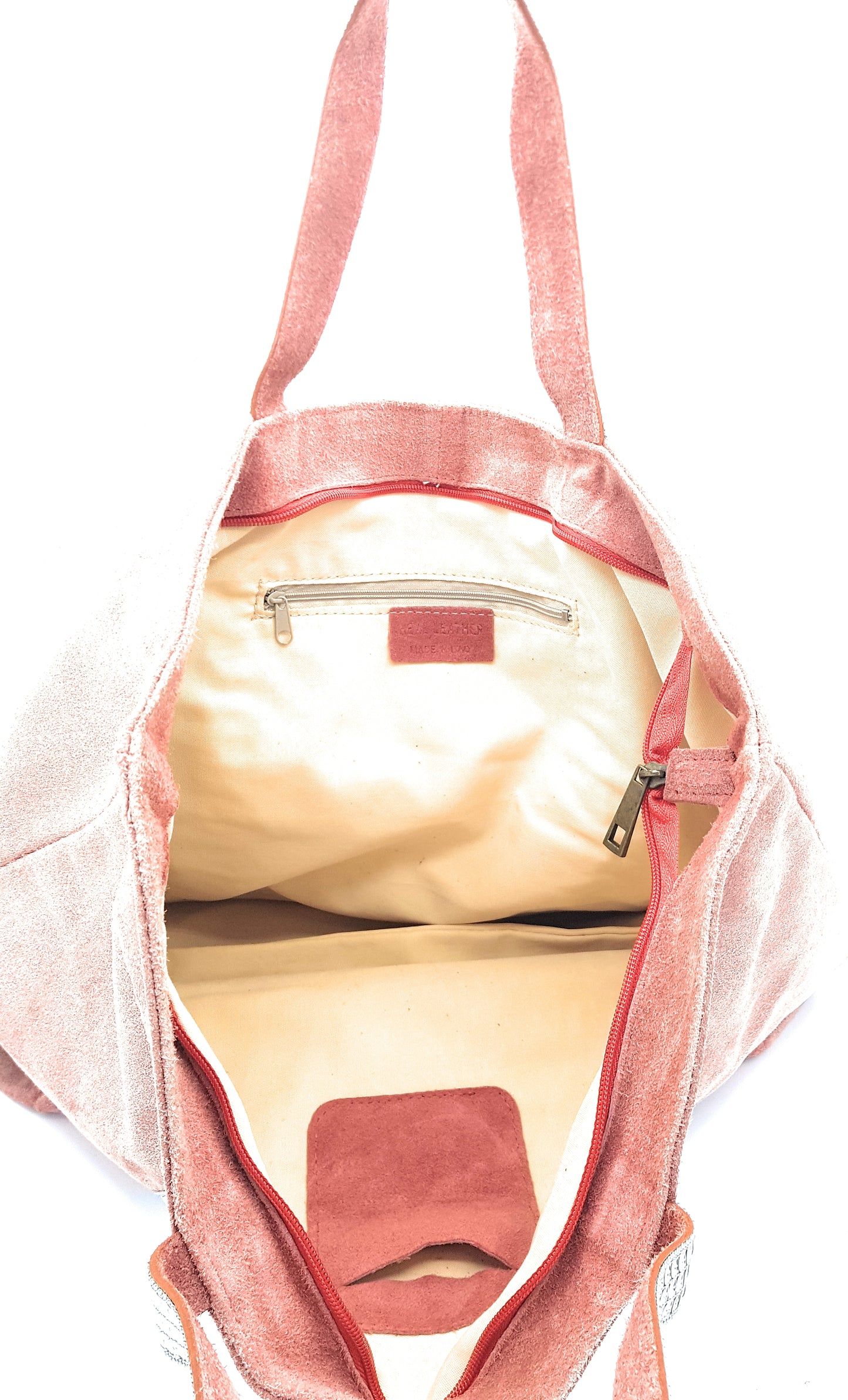 Kaya Suede Leather Sequin Tote Bag ~ Coral