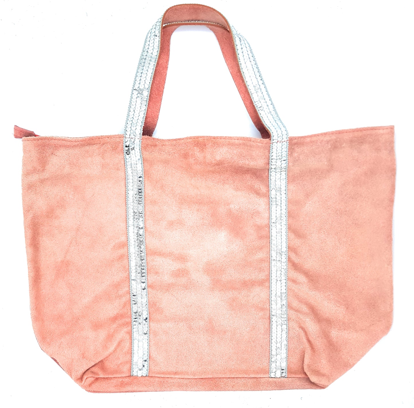 Kaya Suede Leather Sequin Tote Bag ~ Coral