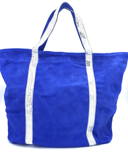 Kaya tote bag in sequinned suede leather ~ Royal blue