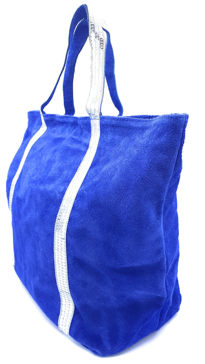 Kaya tote bag in sequinned suede leather ~ Royal blue